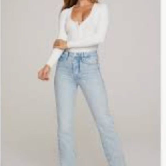 NWT GOOD AMERICAN Good Boy Acid Wash Relaxed Fit Jeans 14/32 - Picture 1 of 11